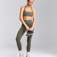 EasyLift™ Halter Bralette with Gray Logo | Alpine Green