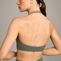 EasyLift™ Halter Bralette with Grey Logo | Alpine Green