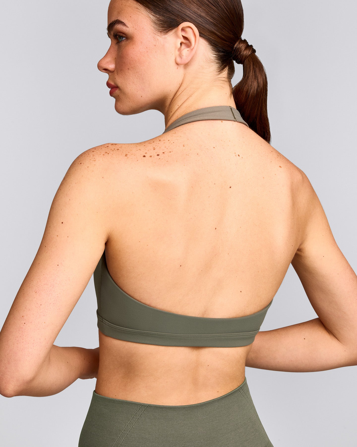 EasyLift™ Halter Bralette with Gray Logo | Alpine Green