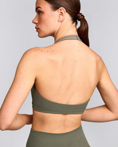 EasyLift™ Halter Bralette with Gray Logo | Alpine Green