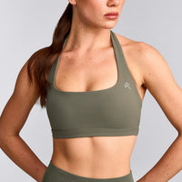EasyLift™ Halter Bralette with Gray Logo | Alpine Green