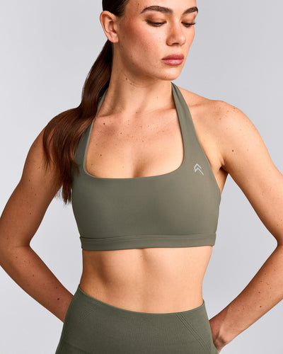 EasyLift™ Halter Bralette with Gray Logo | Alpine Green