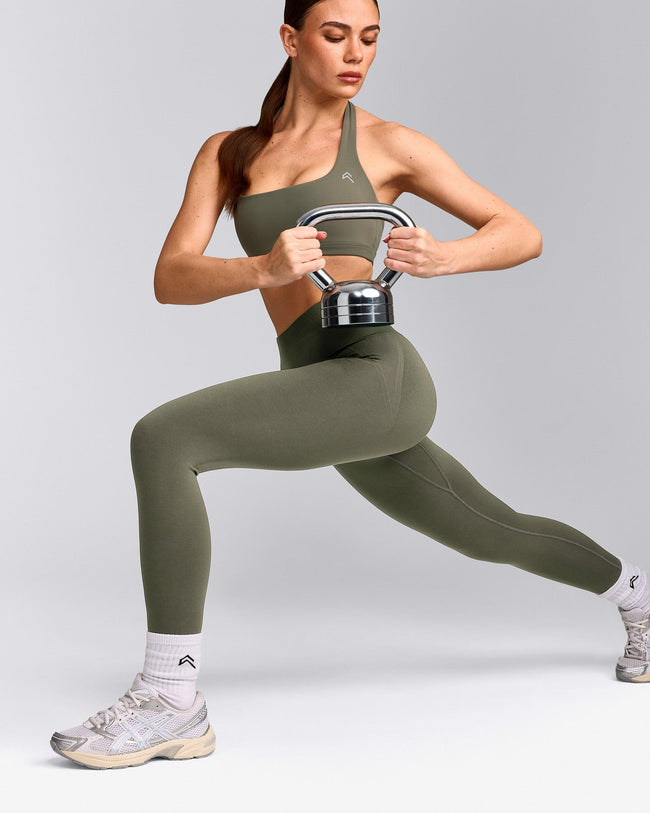 EasyLift™ Halter Bralette with Gray Logo | Alpine Green
