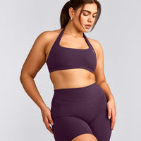 EasyLift™ Halter Bralette with Gray Logo | Blackberry Purple