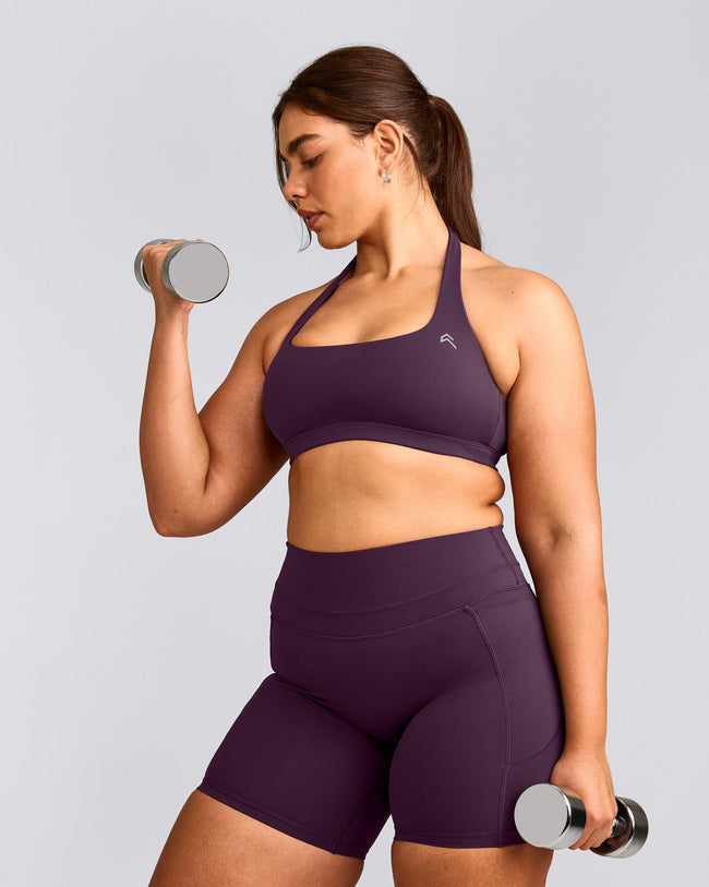 EasyLift™ Halter Bralette with Gray Logo | Blackberry Purple