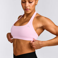 EasyLift™ Halter Bralette with Gray Logo | Chalk Pink