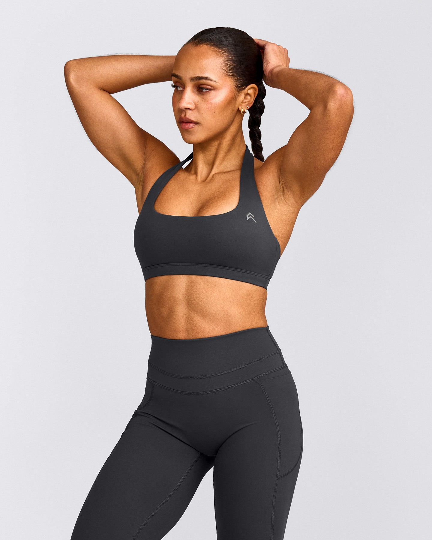 EasyLift™ Halter Bralette with Grey Logo | Coal