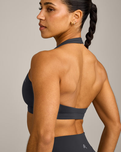 EasyLift™ Halter Bralette with Grey Logo | Coal