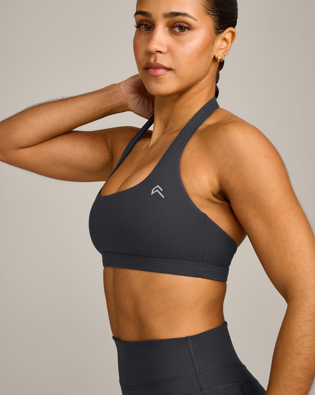 EasyLift™ Halter Bralette with Grey Logo | Coal