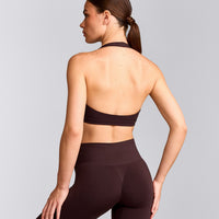 EasyLift™ Halter Bralette with Gray Logo | Plum Brown