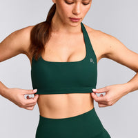 EasyLift™ Halter Bralette with Gray Logo | Racing Green