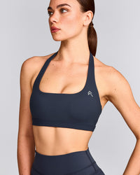 EasyLift™ Halter Bralette with Gray Logo | True Blue