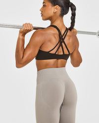 EasyLift™ High Neck Sports Bra with White Logo | 70% Cocoa