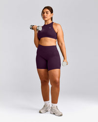 EasyLift™ High Neck Sports Bra with Gray Logo | Blackberry Purple