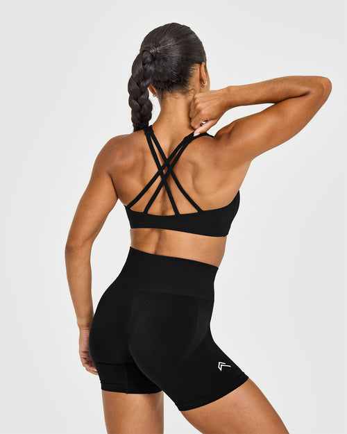 EasyLift™ High Neck Sports Bra with White Logo | Black