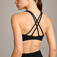 EasyLift™ High Neck Sports Bra with Grey Logo | Black