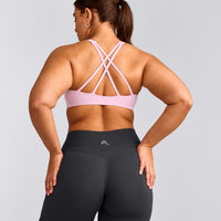 EasyLift™ High Neck Sports Bra with Grey Logo | Chalk Pink