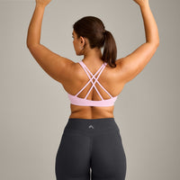 EasyLift™ High Neck Sports Bra with Grey Logo | Chalk Pink