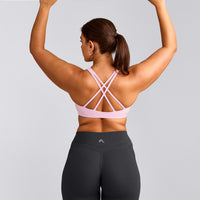 EasyLift™ High Neck Sports Bra with Grey Logo | Chalk Pink