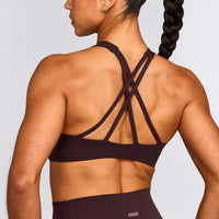 EasyLift™ High Neck Sports Bra with Gray Logo | Plum Brown