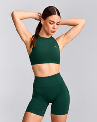 EasyLift™ High Neck Sports Bra with Gray Logo | Racing Green
