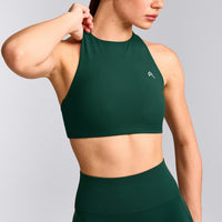 EasyLift™ High Neck Sports Bra with Gray Logo | Racing Green