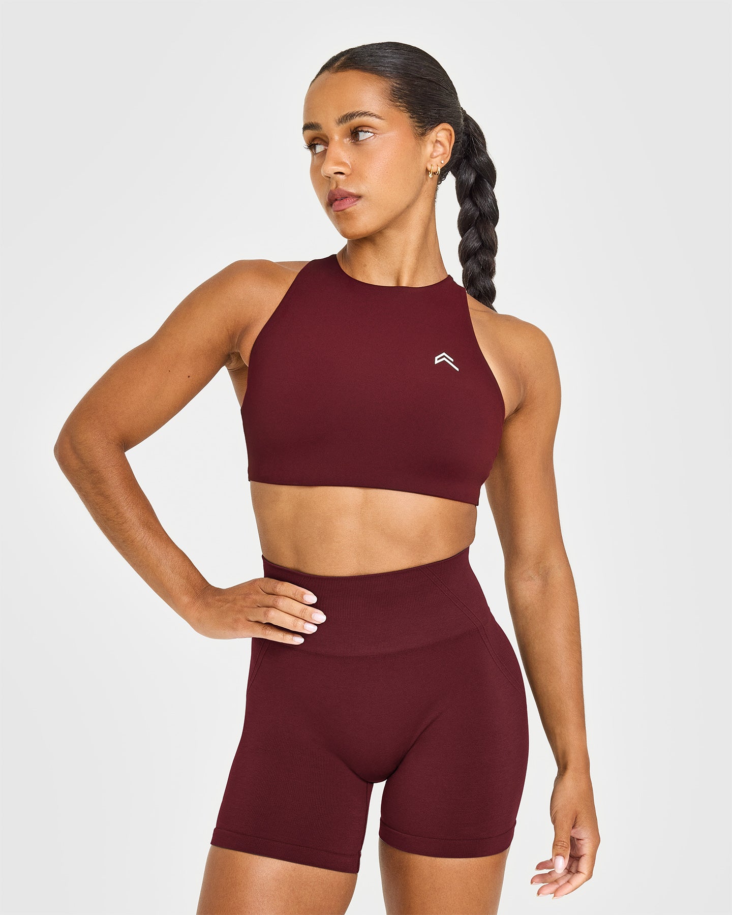 EasyLift™ High Neck Sports Bra with White Logo | Rosewood