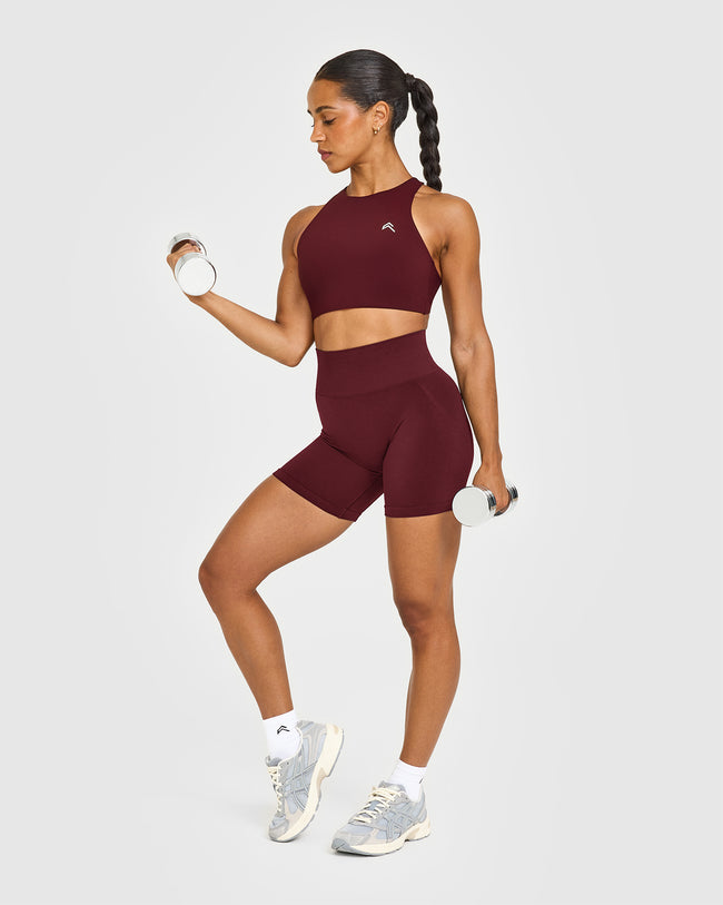 EasyLift™ High Neck Sports Bra with White Logo | Rosewood