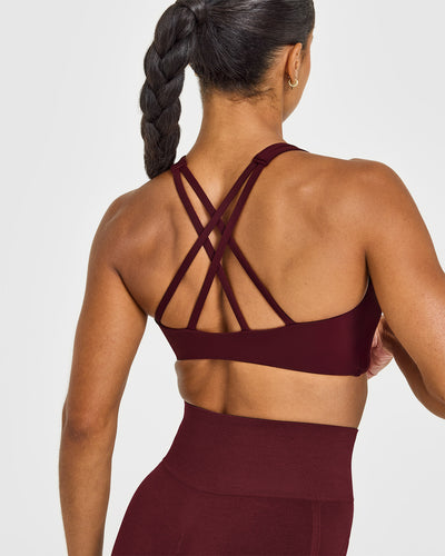 EasyLift™ High Neck Sports Bra with White Logo | Rosewood