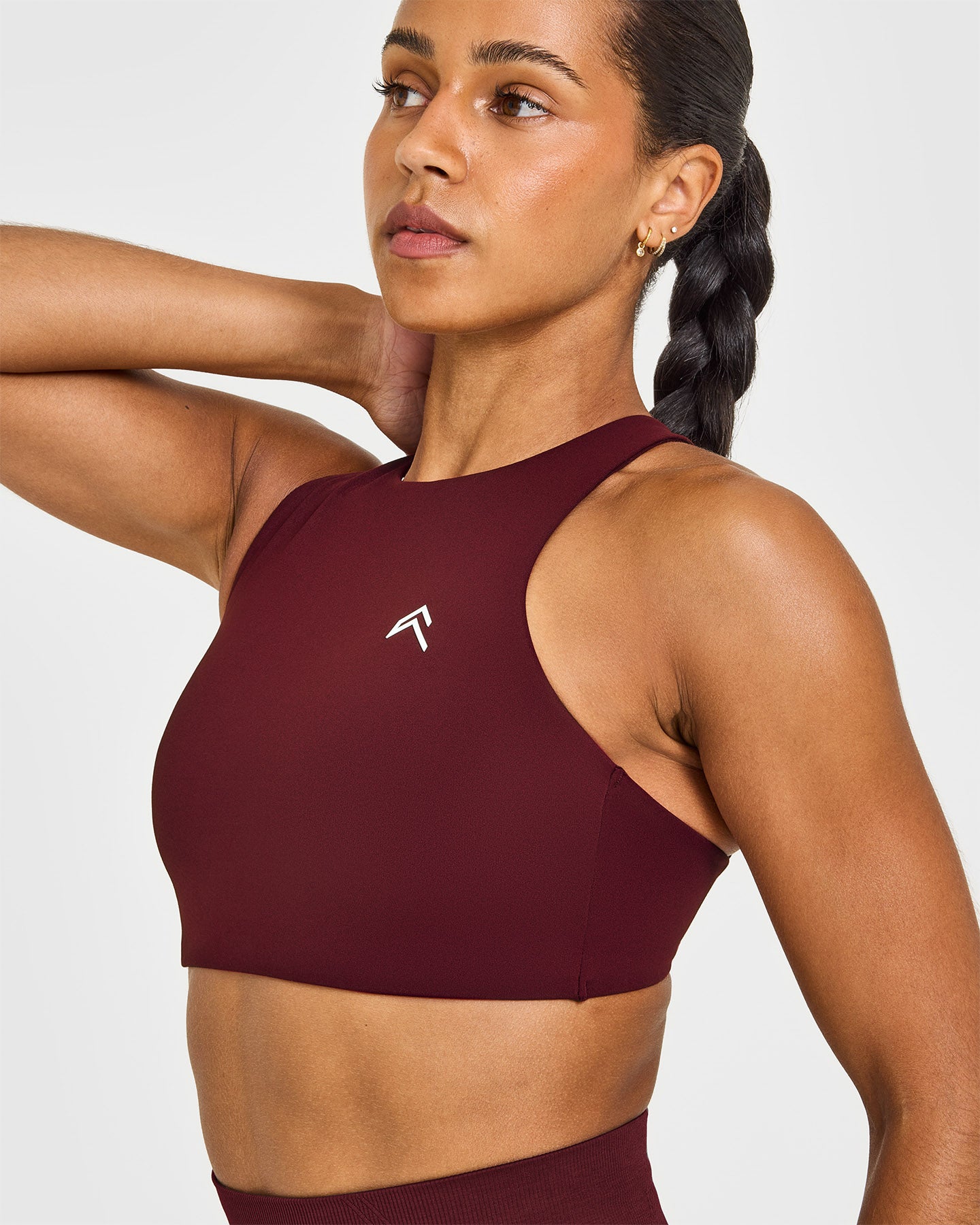 EasyLift™ High Neck Sports Bra with White Logo | Rosewood