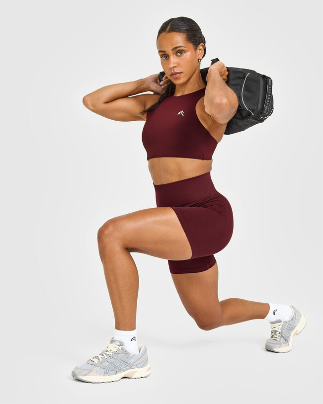 EasyLift™ High Neck Sports Bra with White Logo | Rosewood