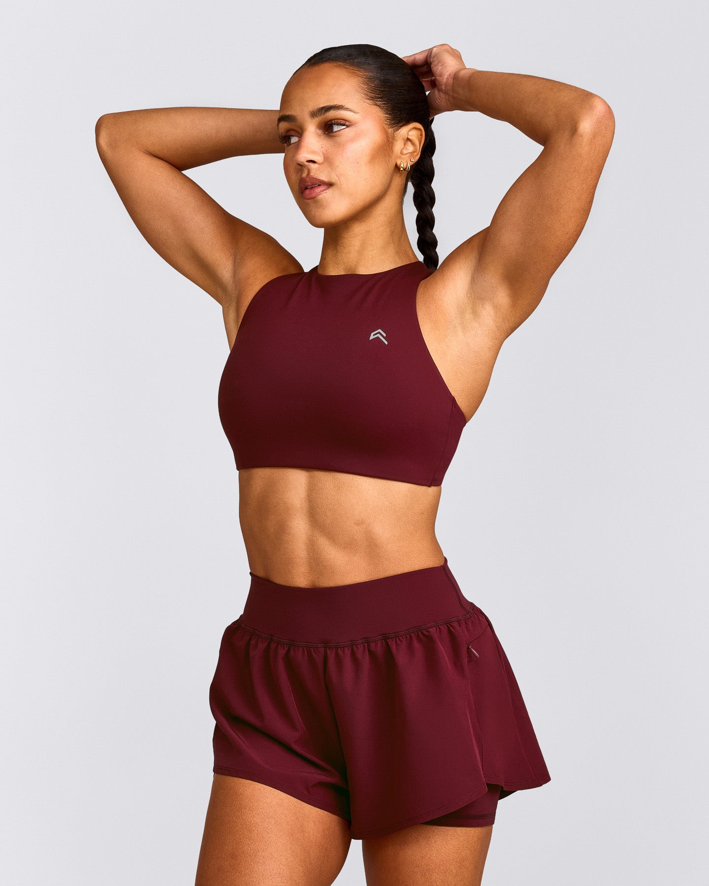 EasyLift™ High Neck Sports Bra with Gray Logo | Rosewood