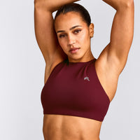 EasyLift™ High Neck Sports Bra with Gray Logo | Rosewood