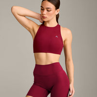 EasyLift™ High Neck Sports Bra with Grey Logo | Ruby Red