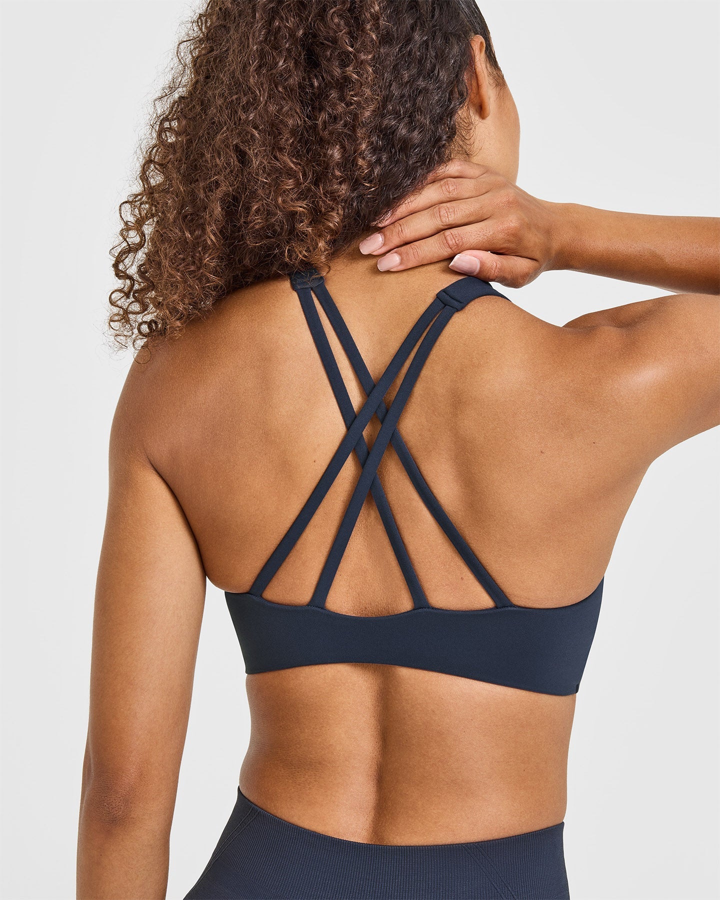 EasyLift™ High Neck Sports Bra with White Logo | True Blue