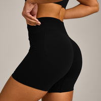 EffortlessLift™ Seamless Mid Rise Shorts with Grey Logo | Black