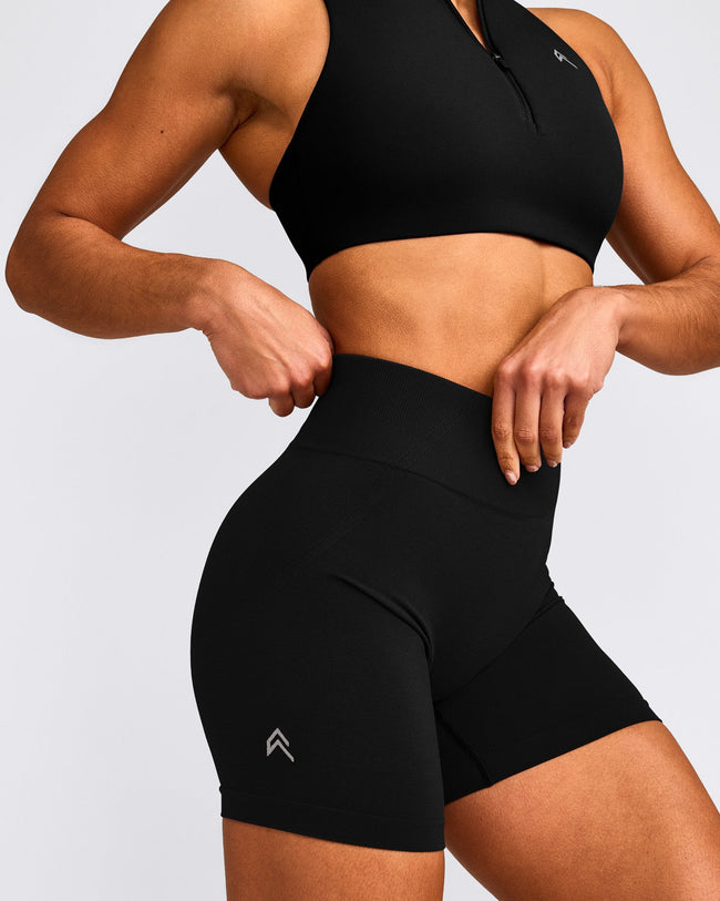 EffortlessLift™ Seamless Mid Rise Shorts with Gray Logo | Black