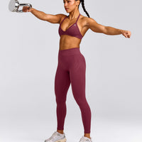 EnhanceLift™ Seamless Minimal Halter Neck Bralette with Gray Logo | Burnt Maroon