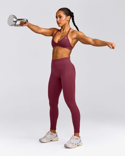 EnhanceLift™ Seamless Minimal Halter Neck Bralette with Gray Logo | Burnt Maroon