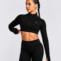 EnhanceLift™ Seamless Crop Jacket with Gray Logo | Black