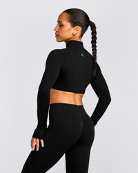 EnhanceLift™ Seamless Crop Jacket with Gray Logo | Black
