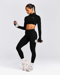 EnhanceLift™ Seamless Crop Jacket with Gray Logo | Black