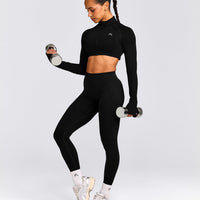 EnhanceLift™ Seamless Crop Jacket with Gray Logo | Black