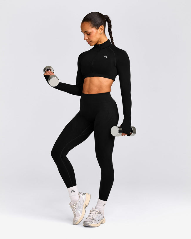 EnhanceLift™ Seamless Crop Jacket with Gray Logo | Black