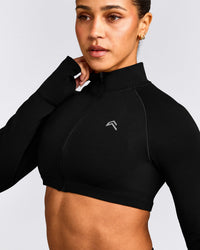 EnhanceLift™ Seamless Crop Jacket with Gray Logo | Black