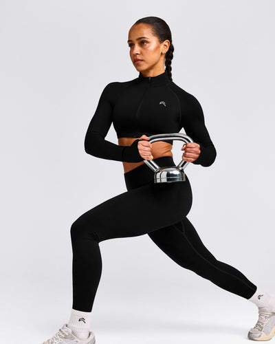 EnhanceLift™ Seamless Crop Jacket with Gray Logo | Black
