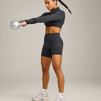 EnhanceLift™ Seamless Crop Jacket with Grey Logo | Coal