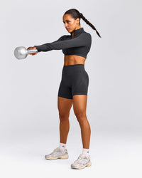 EnhanceLift™ Seamless Crop Jacket with Gray Logo | Coal