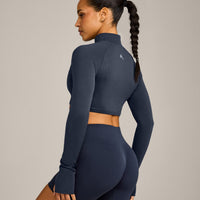 EnhanceLift™ Seamless Crop Jacket with Grey Logo | True Blue