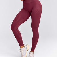 EnhanceLift™ Seamless Leggings with Gray Logo | Burnt Maroon Red